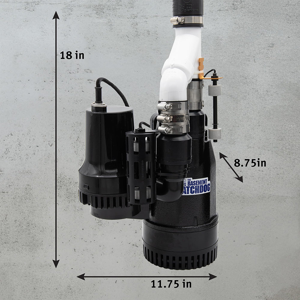 The Basement Watchdog battery backup system provides continued operation during power outages.