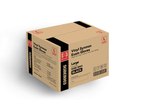 Basic Synmax black vinyl exam gloves in a 1000-piece bulk pack for easy stocking.