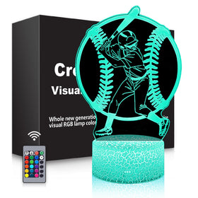 BASSI 3D baseball night light with colorful glow for kids' room.