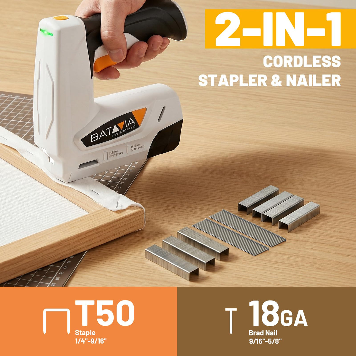 Batavia electric stapler with 2000mAh battery offering portable power.