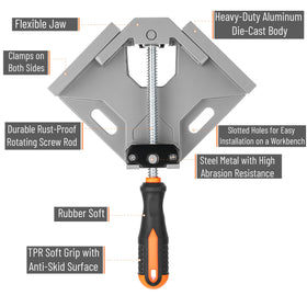 Bates Choice clamp with adjustable swing jaw secure varying thickness stock.