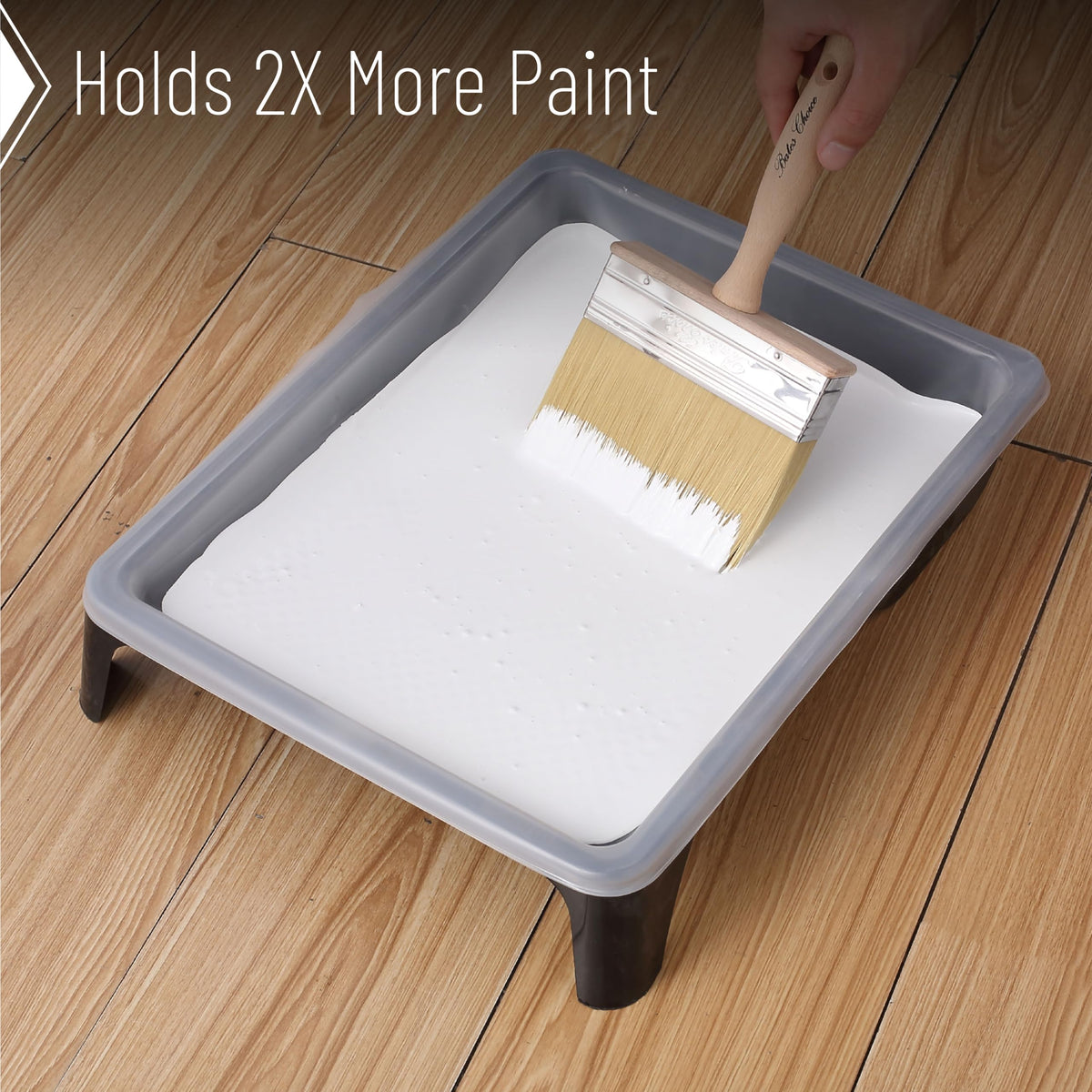 Bates Choice deck stain brush 5in in use on boards delivers smooth finish.
