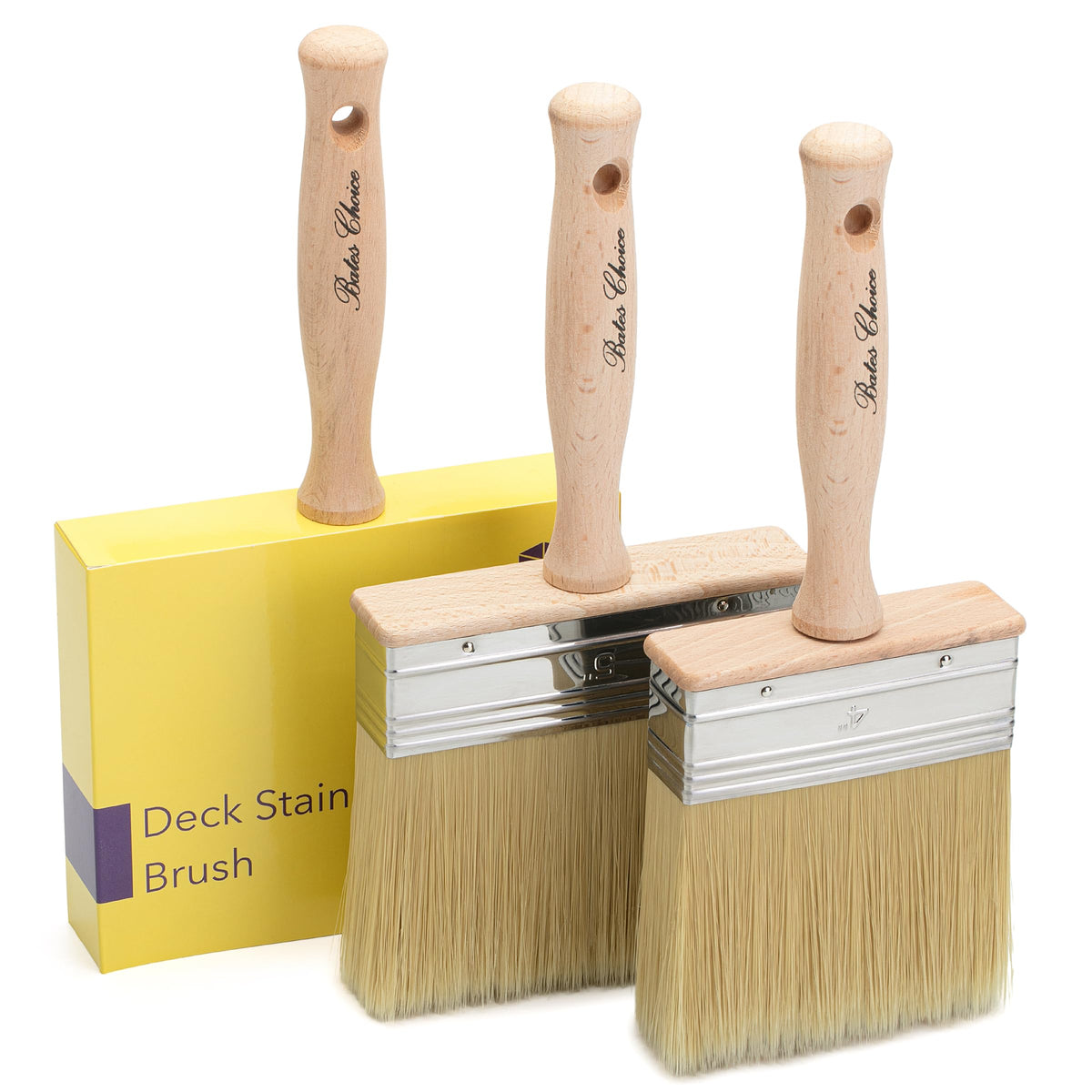 Bates Choice deck stain brush 6in wooden handle stays comfortable during sessions.