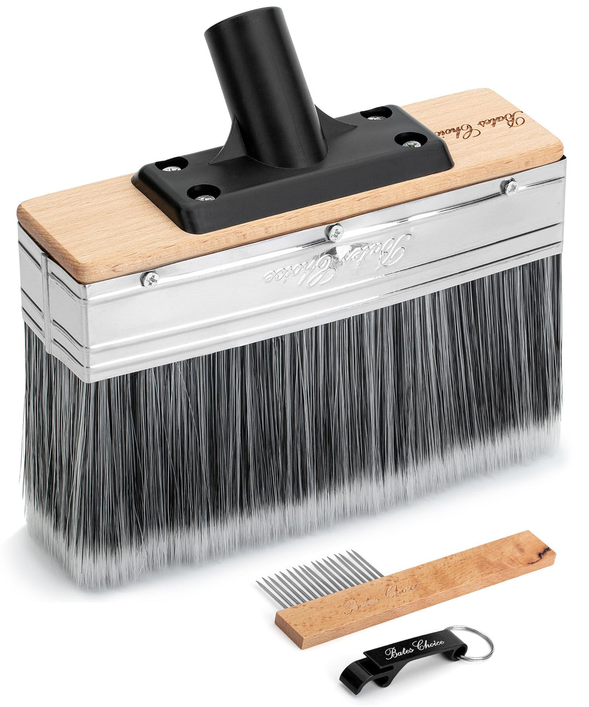 Bates Choice deck stain brush 7.5-inch spreads paint evenly on wood surfaces.