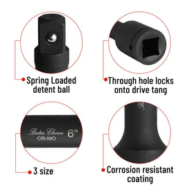 Bates Choice 10 inch extension bar provides long reach for recessed fasteners.