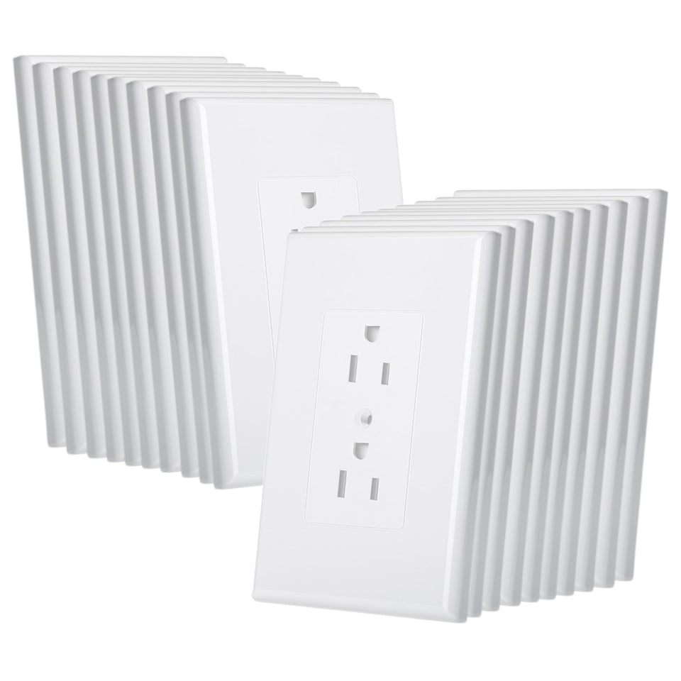Bates Choice duplex outlet cover, 20-pack, front view, sturdy and easy to install.