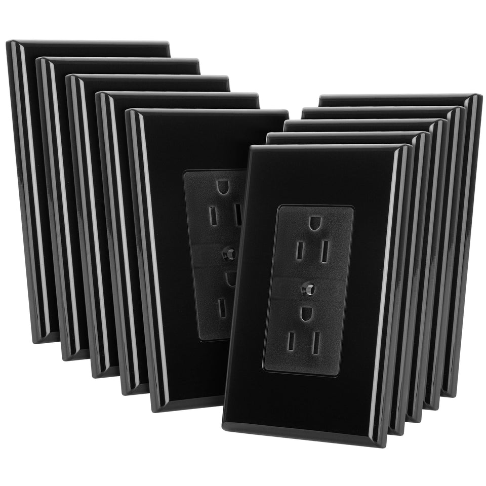 Bates Choice duplex wall plate in black provides a durable outlet cover.