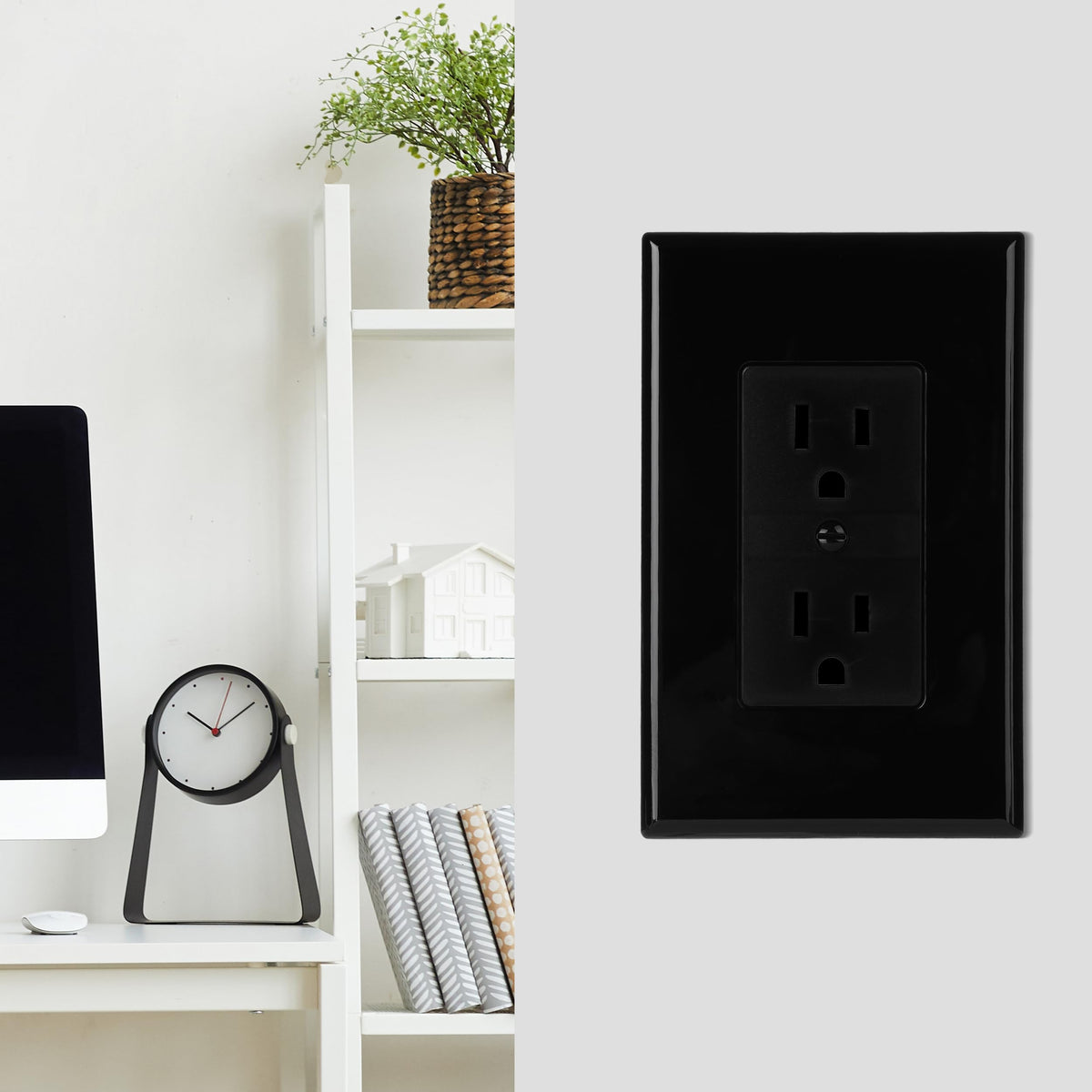 Sleek black surface complements modern and industrial decor.