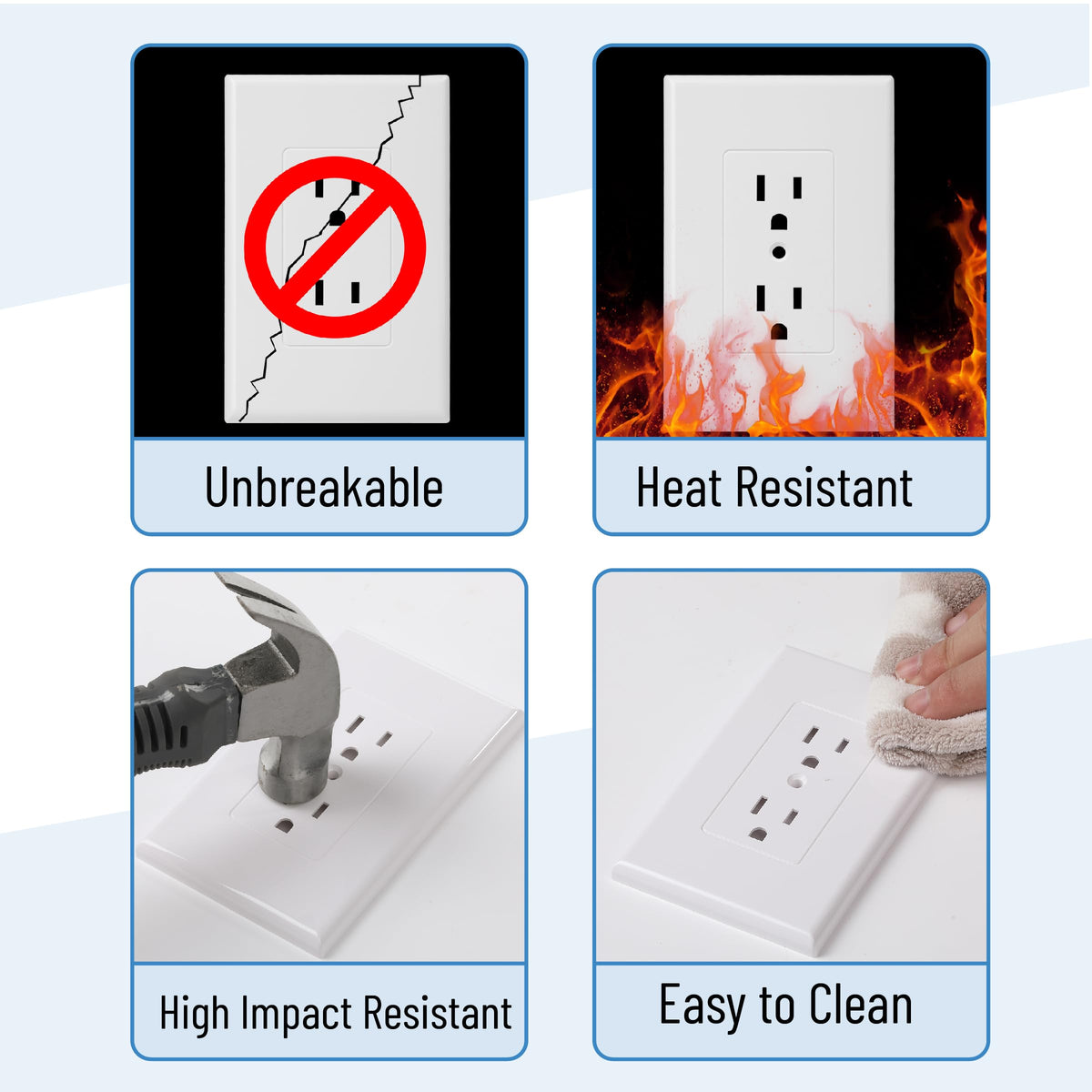 Bates Choice glossy white wallplate, easy-clean surface maintains shine.