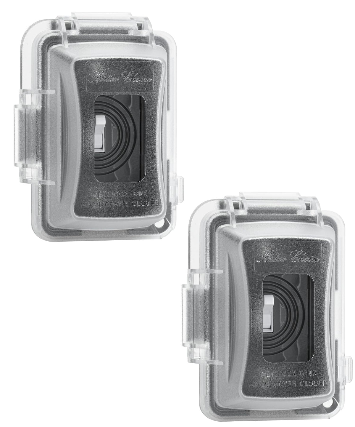 Bates Choice weatherproof outlet cover two-pack with clear lockable lid for outdoor outlets