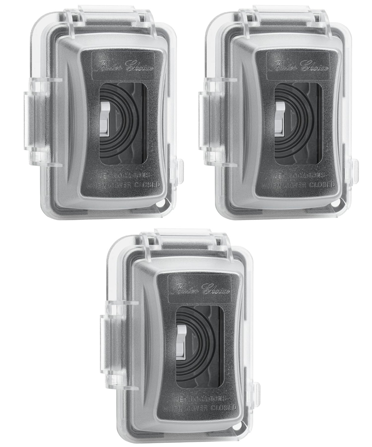 Bates Choice weatherproof outlet cover front view shields outdoor outlets from weather.