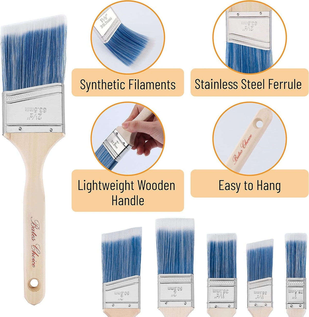 Bates Choice wooden handle offers comfortable grip.