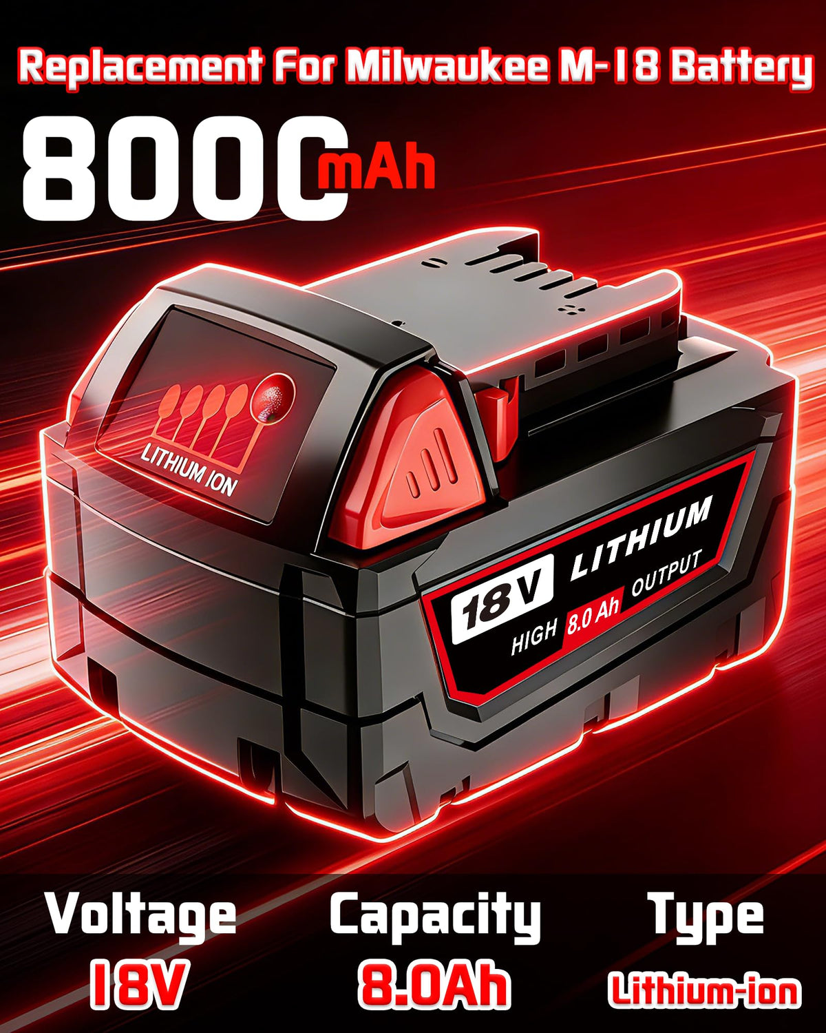 BatFance 18V 8.0Ah battery close-up for long sessions.