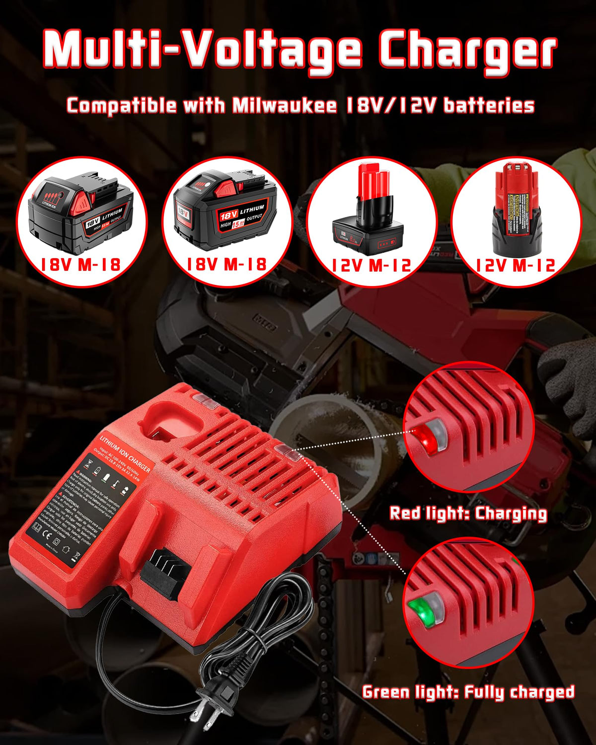 BatFance LED indicator on battery for remaining power visibility.