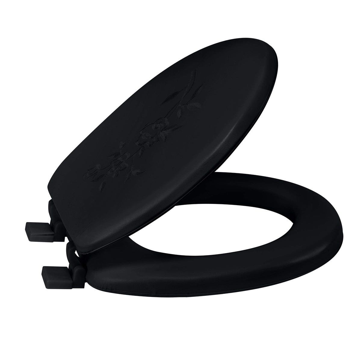 Bath Bliss round seat in black with decorative vinyl lid for stylish bathroom upgrade