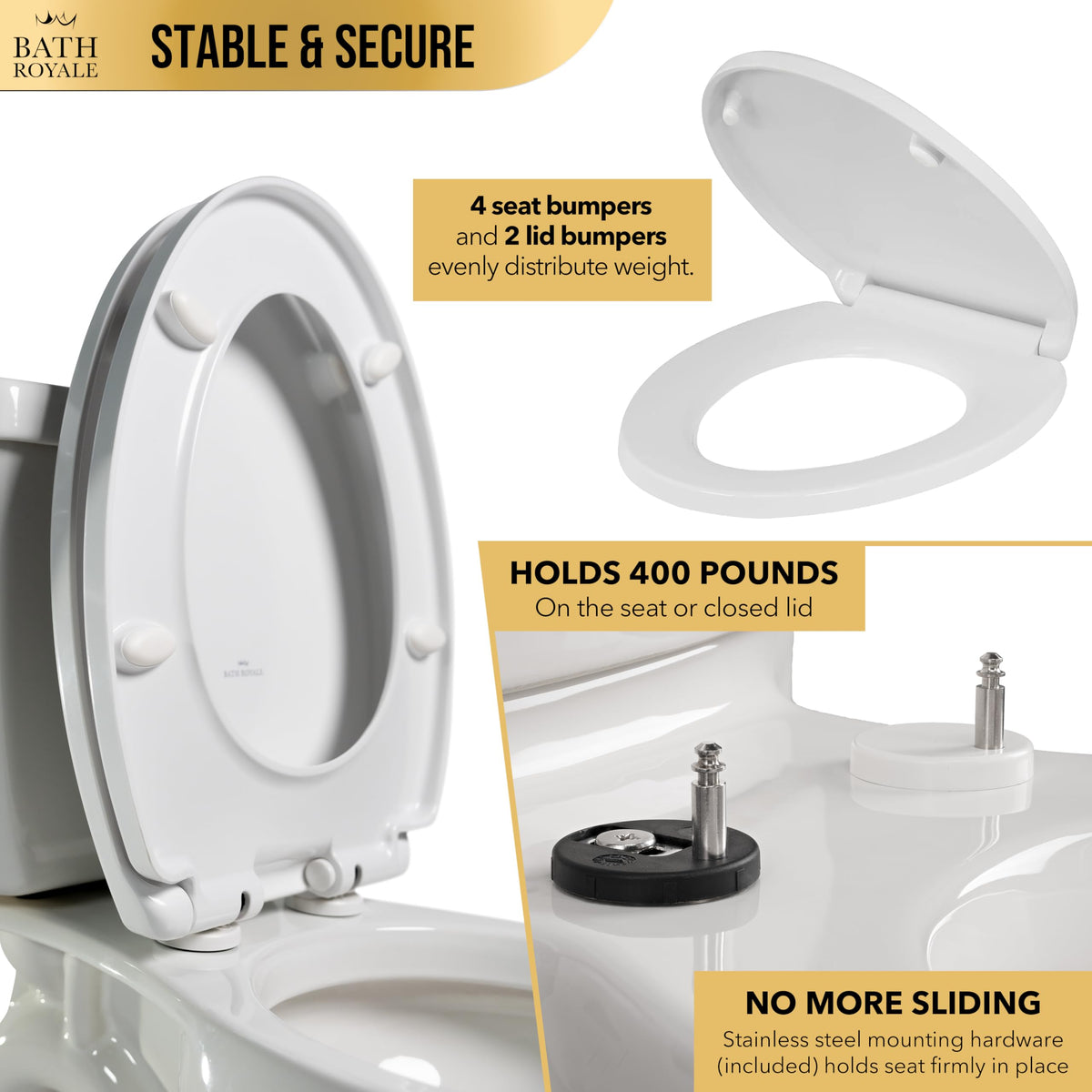 Bath Royale BR237-00 universal-fit elongated seat for broad toilet compatibility