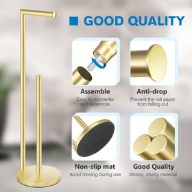 Bathth gold toilet paper holder stand dispensing one roll for quick access