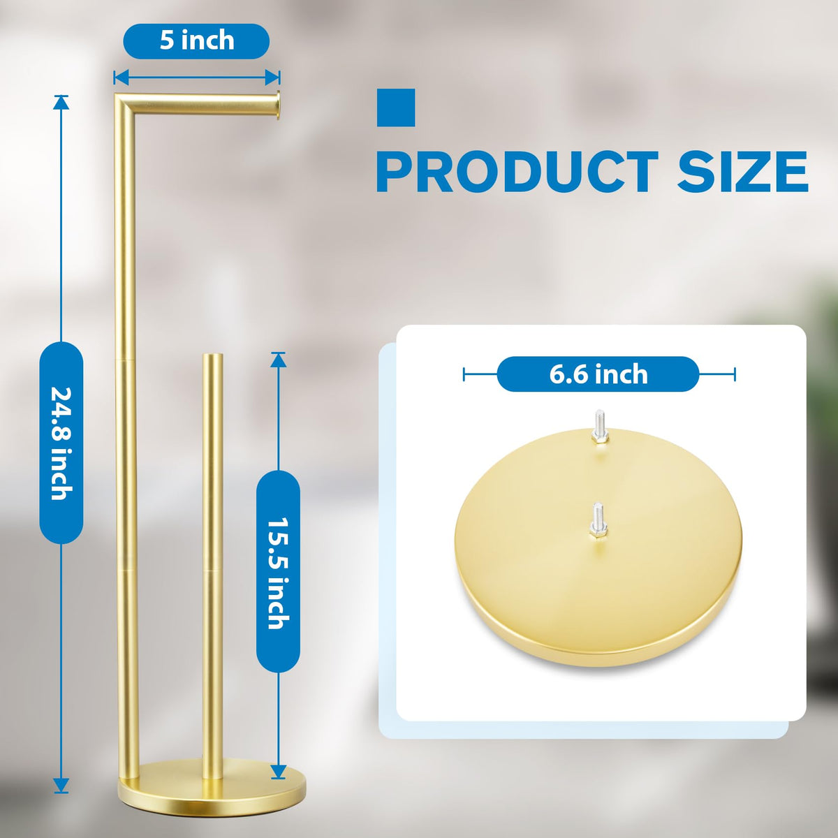Bathth gold toilet paper holder stand side profile highlighting compact footprint