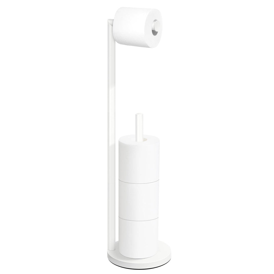Bathth toilet paper stand showing four-roll capacity for convenient bathroom storage.