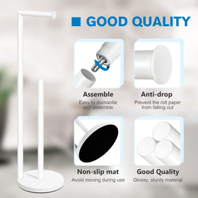 Bathth toilet paper stand front view highlighting compact footprint.
