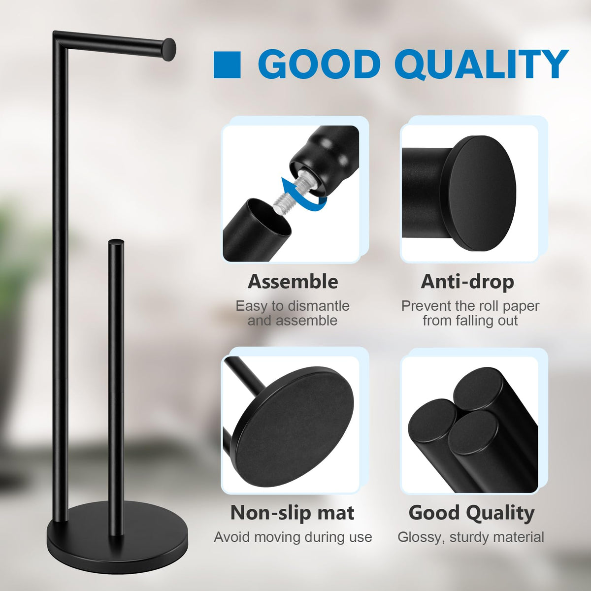 Bathth toilet paper stand dimensions 25.4 by 6.1 by 6.1 inches for a compact fit