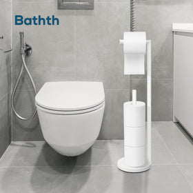 Bathth stand with spare rolls neatly stored for quick access.