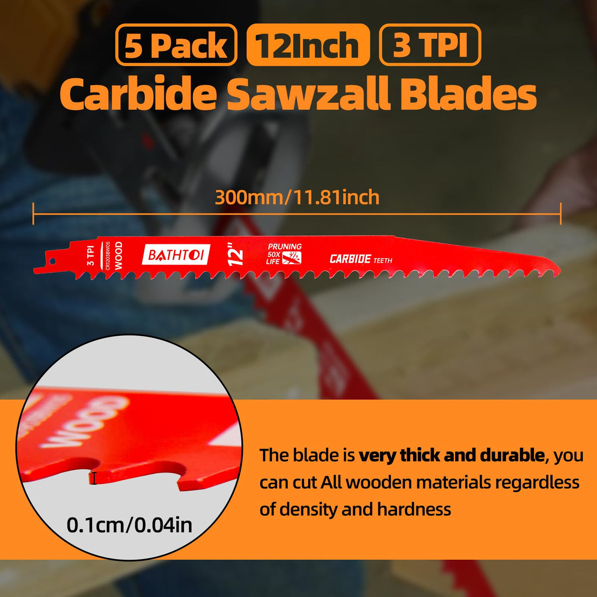 BATHTOI 12-inch carbide blade for branches cutting provides clean trims