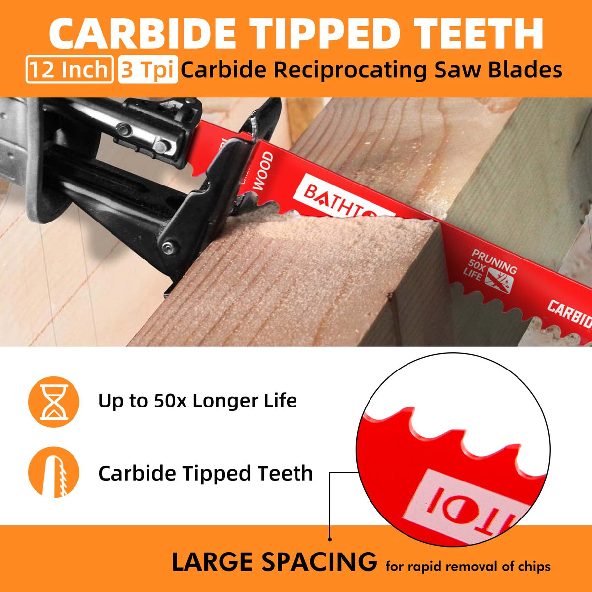 BATHTOI 12-inch carbide blade for wood cutting enables faster cuts