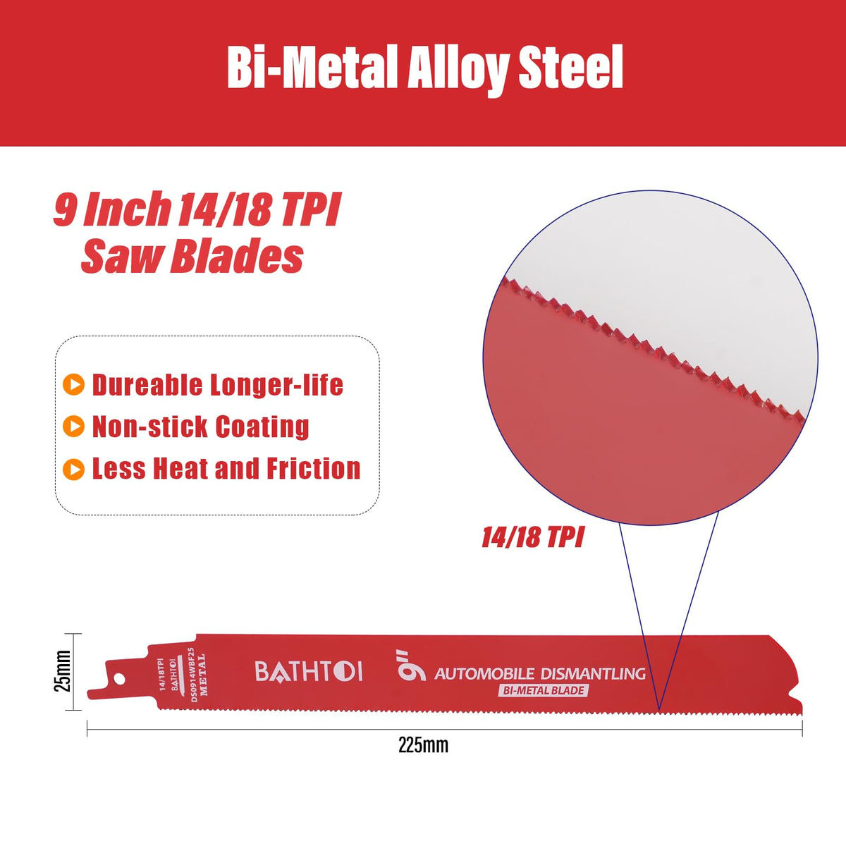 BATHTOI Bi-Metal steel blade with 8% cobalt for longer life
