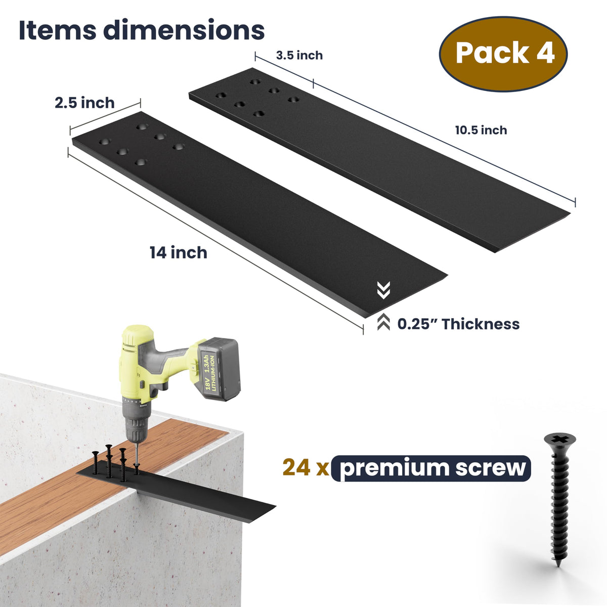 BATODA 14-inch countertop bracket front view highlighting heavy-duty steel finish.