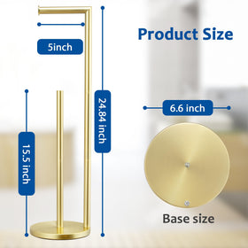 Batoliet gold finish stand with reserve storage for quick roll replacement.