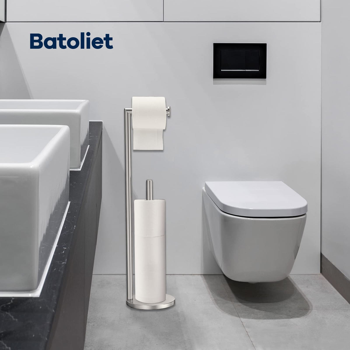 Batoliet compact footprint fits small bathrooms while holding four rolls.