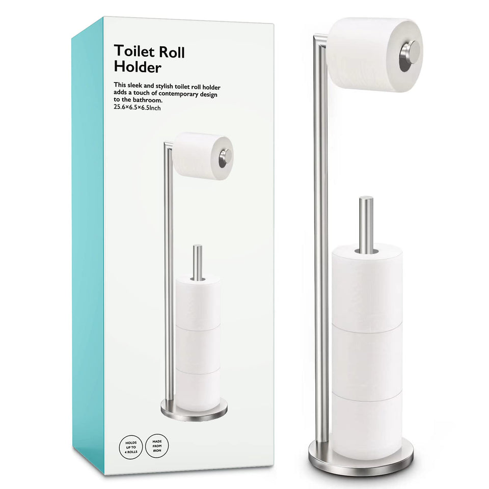 Batoliet four-roll toilet paper stand in brushed nickel for easy access and extra storage.