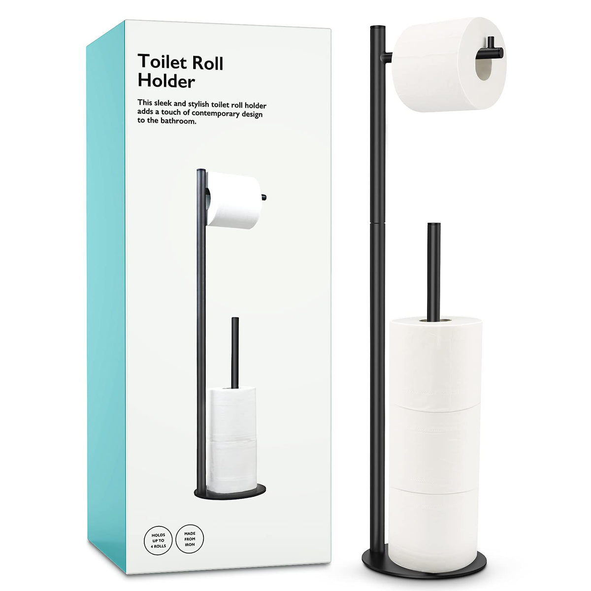 Batoliet toilet paper holder stand front view with four-roll capacity for convenient bathroom supply.