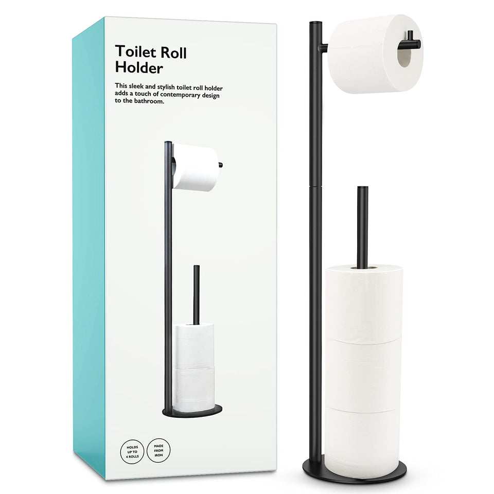 Batoliet toilet paper holder stand front view with four-roll capacity for convenient bathroom supply.