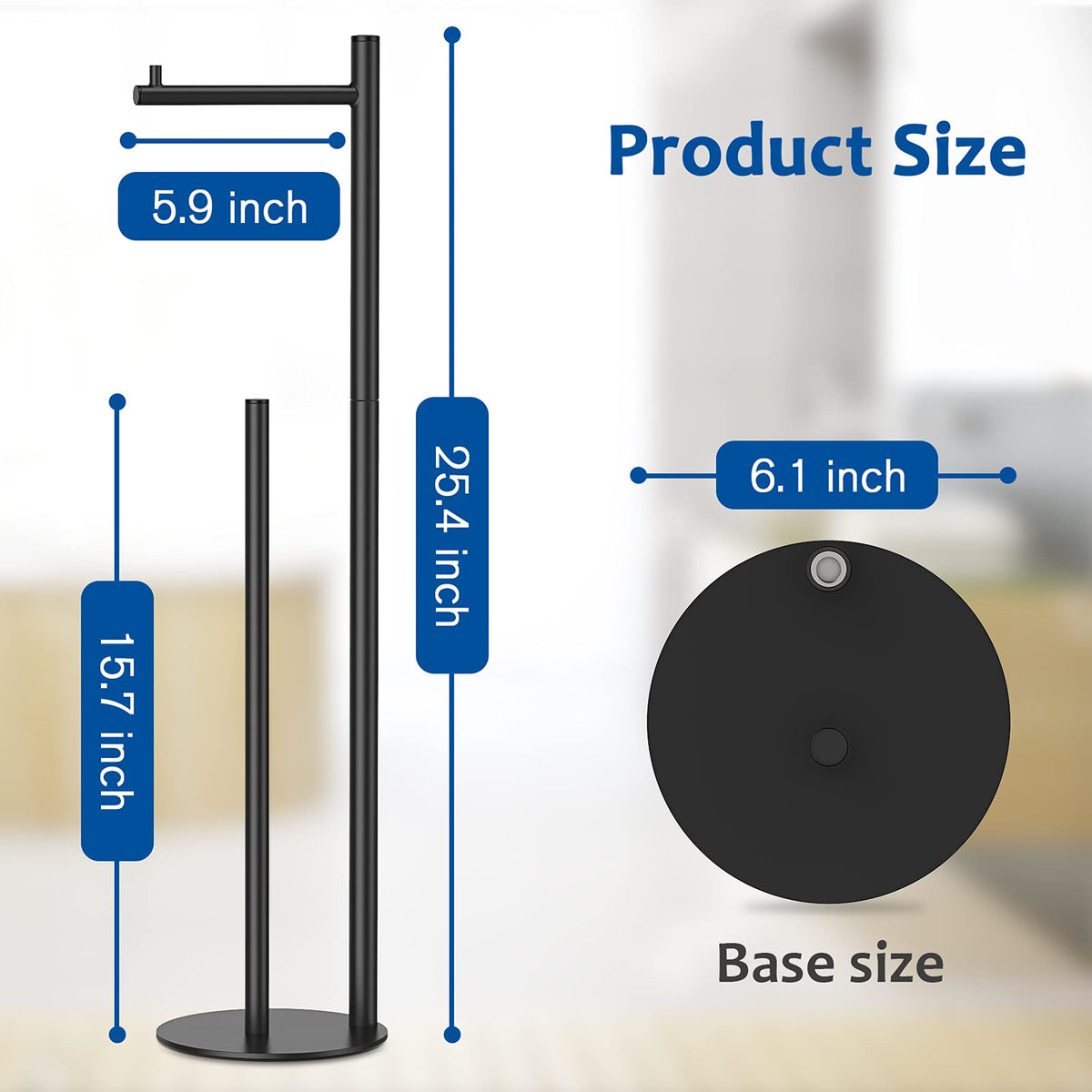 Batoliet toilet paper holder stand side view shows accessible rolls.