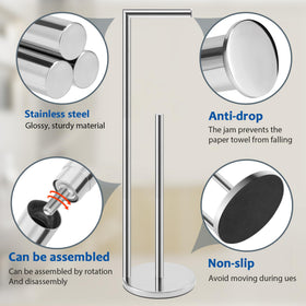 Batoliet chrome toilet paper stand with reserve compartment keeps tissues handy.