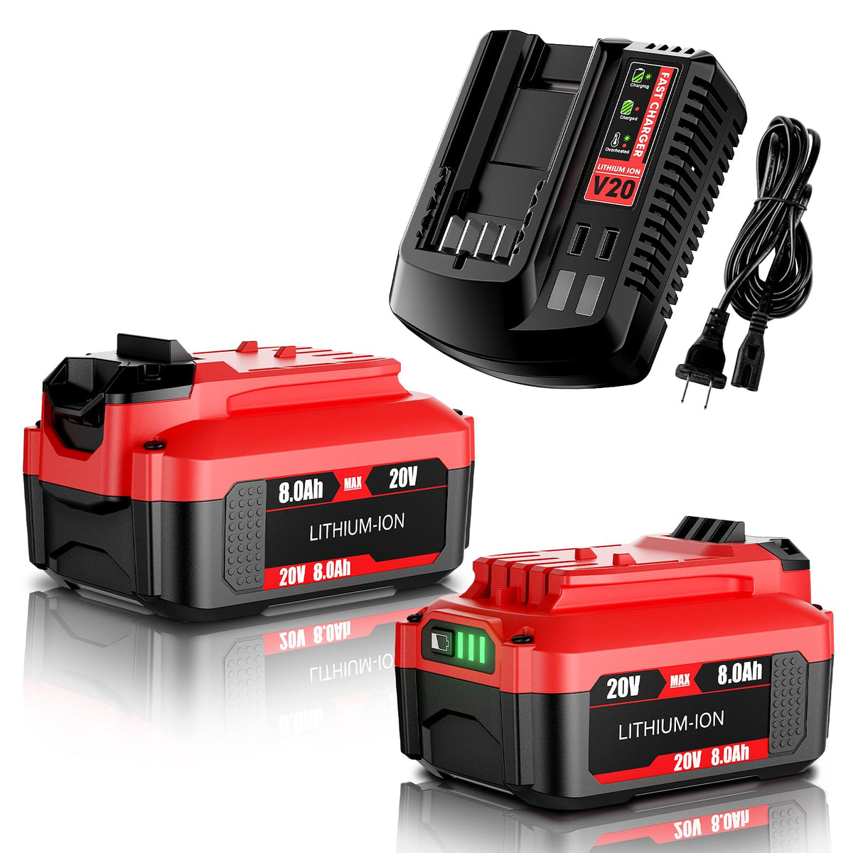 BATTOOL 2Pack 8.0Ah lithium battery for longer cordless tool runtime.
