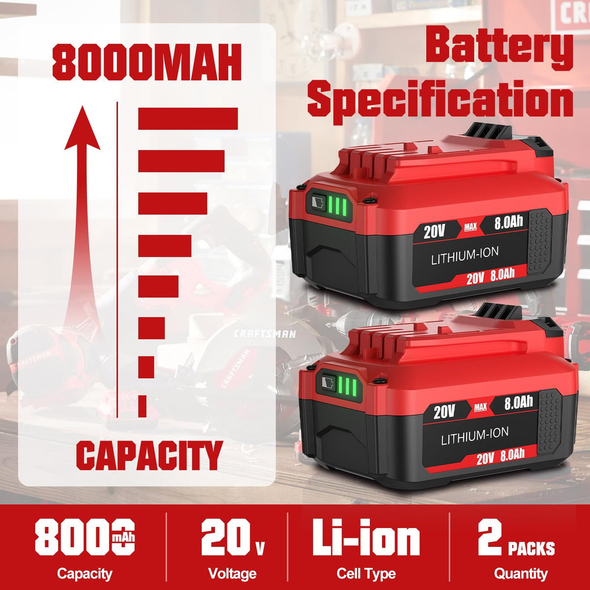 BATTOOL Craftsman 20V battery compatible with CMCB series for reliable power.
