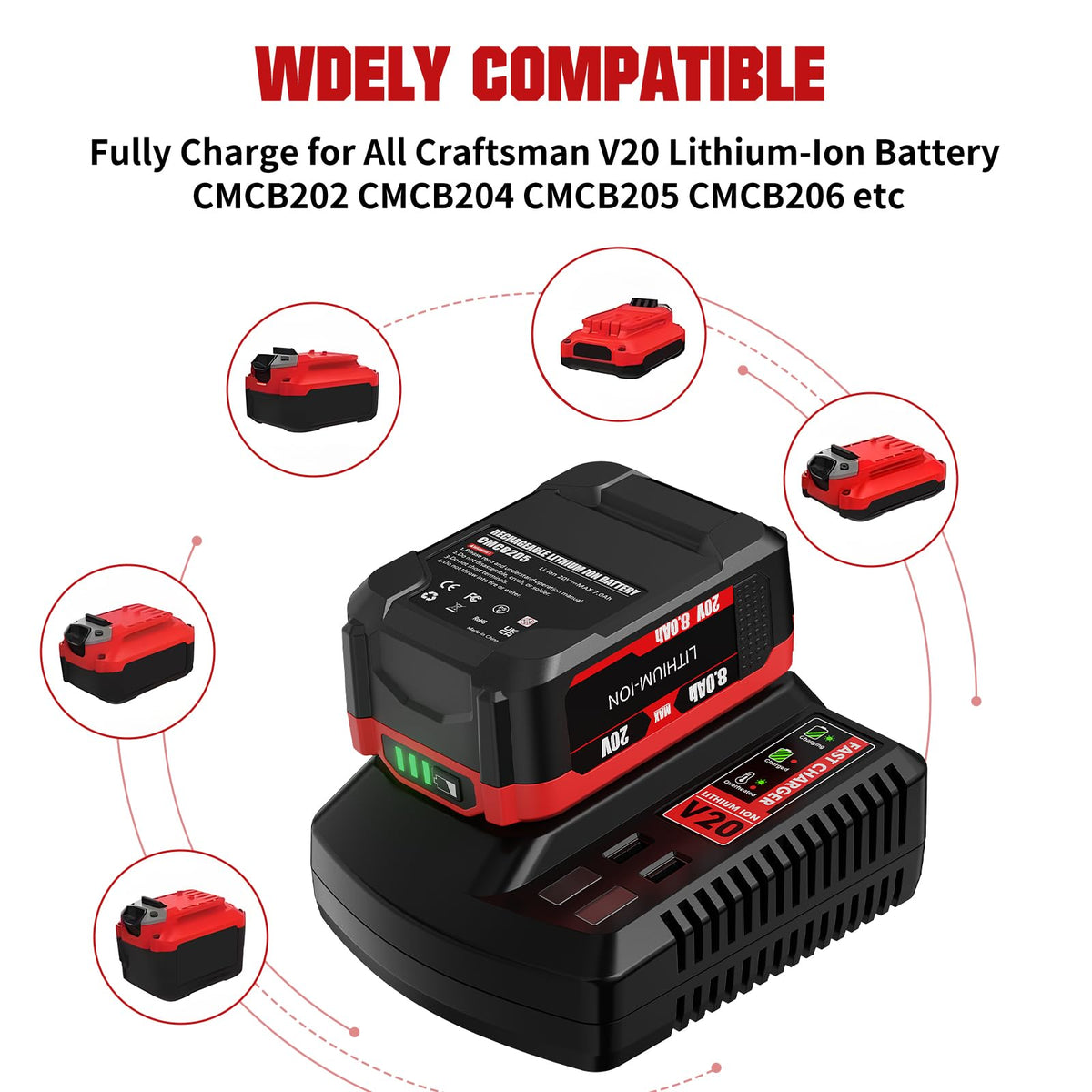 BATTOOL packaging contents show ready-to-use kit for Craftsman V20 tools.