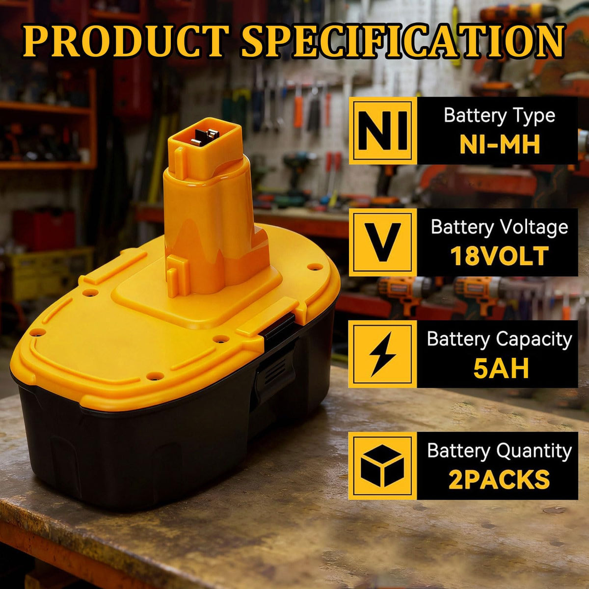 BATWAYPRO 18V 5.0Ah side profile highlights compact durable Ni-MH design for XRP tools