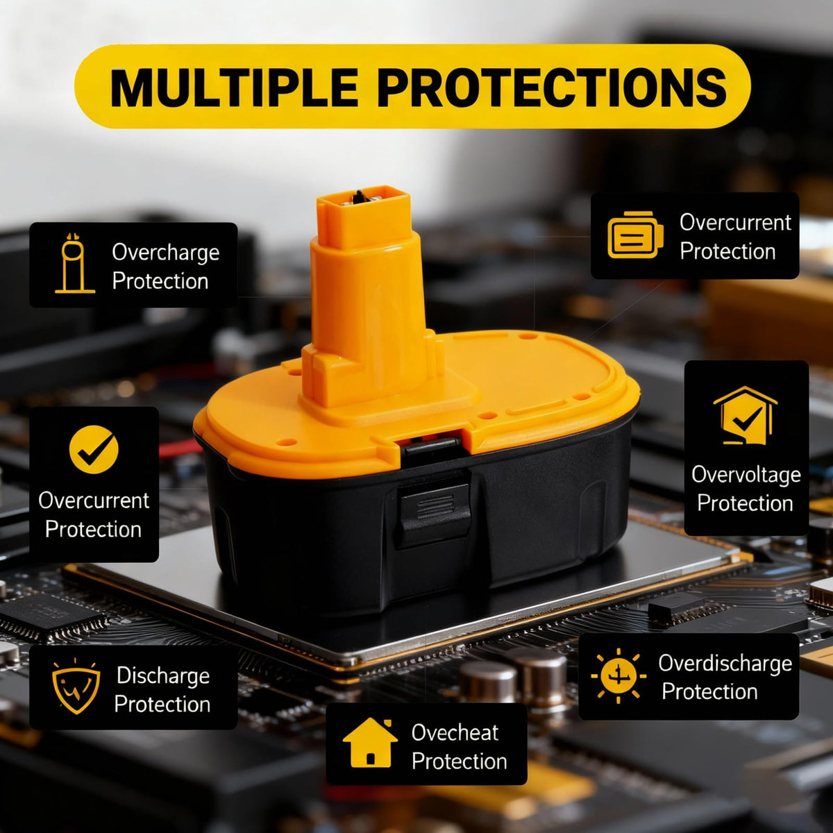 BATWAYPRO 18V 5.0Ah safety circuit image shows overcharge and short circuit protection