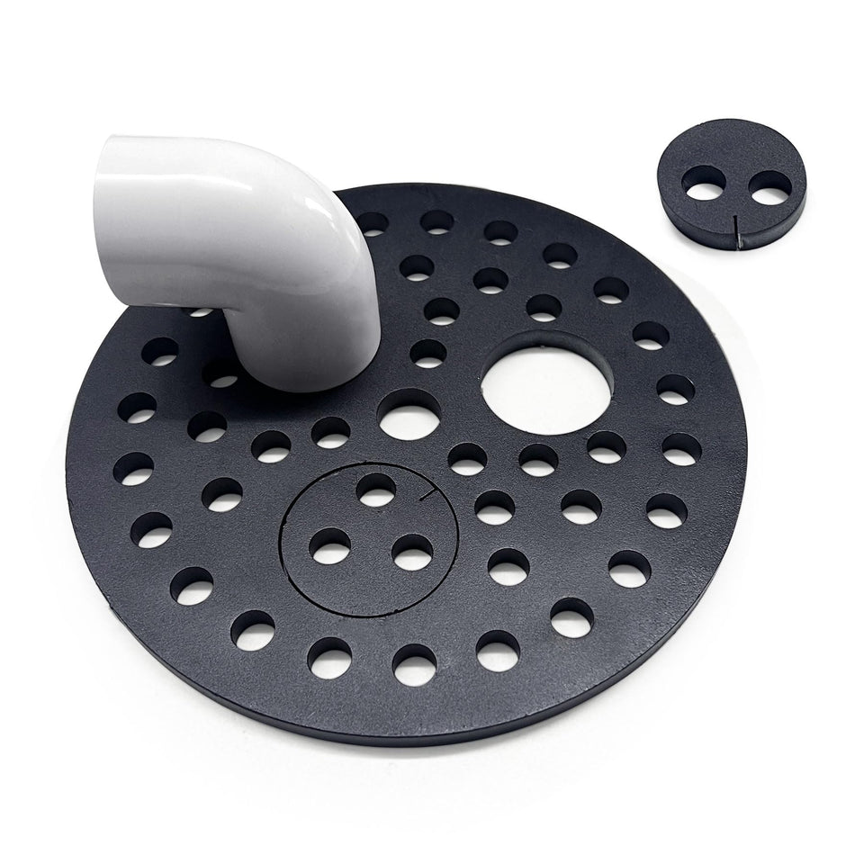 Baudelun drain cover with ports, front view, versatile garage drainage.