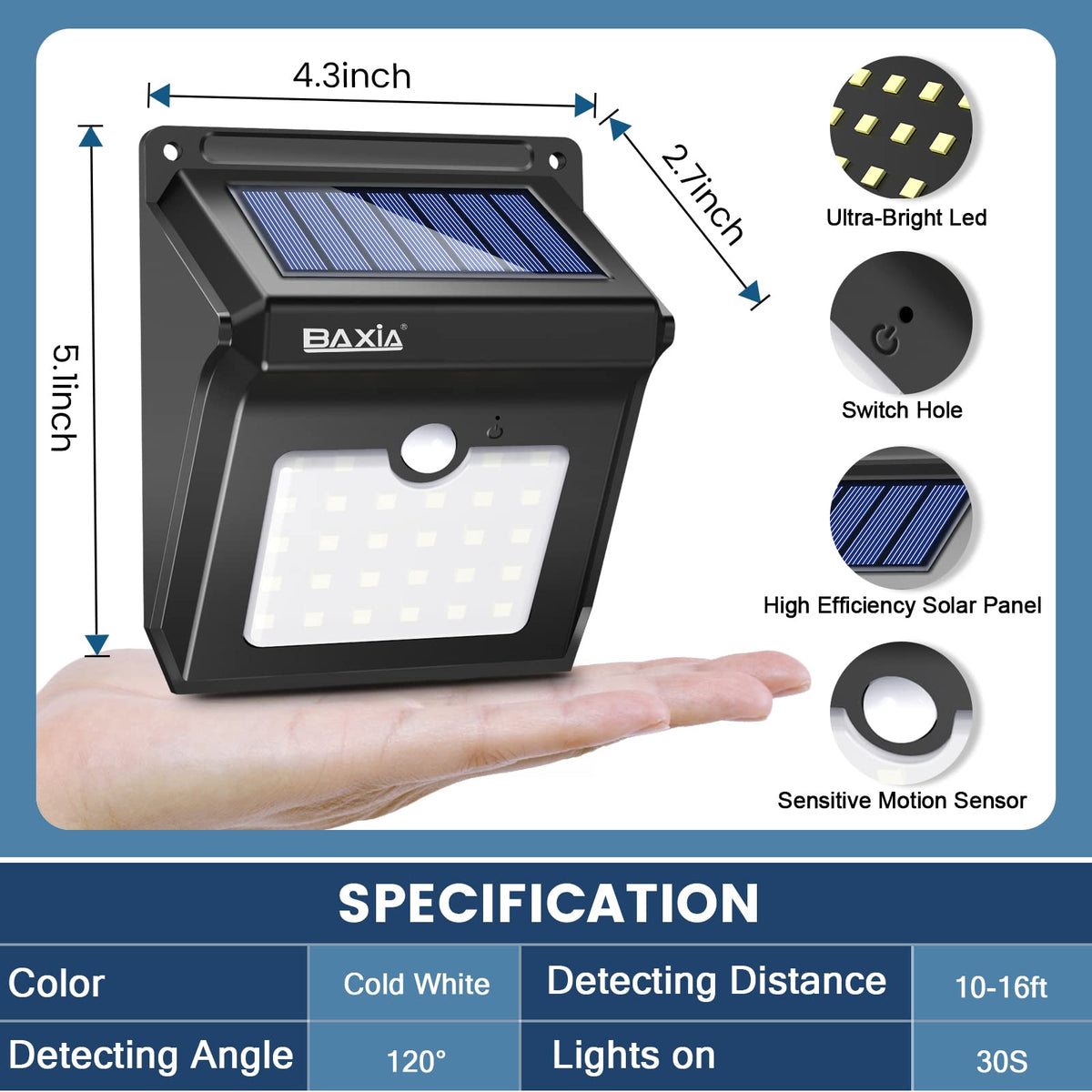 BAXIA TECHNOLOGY easy-install wall-mount solar light for DIY setup