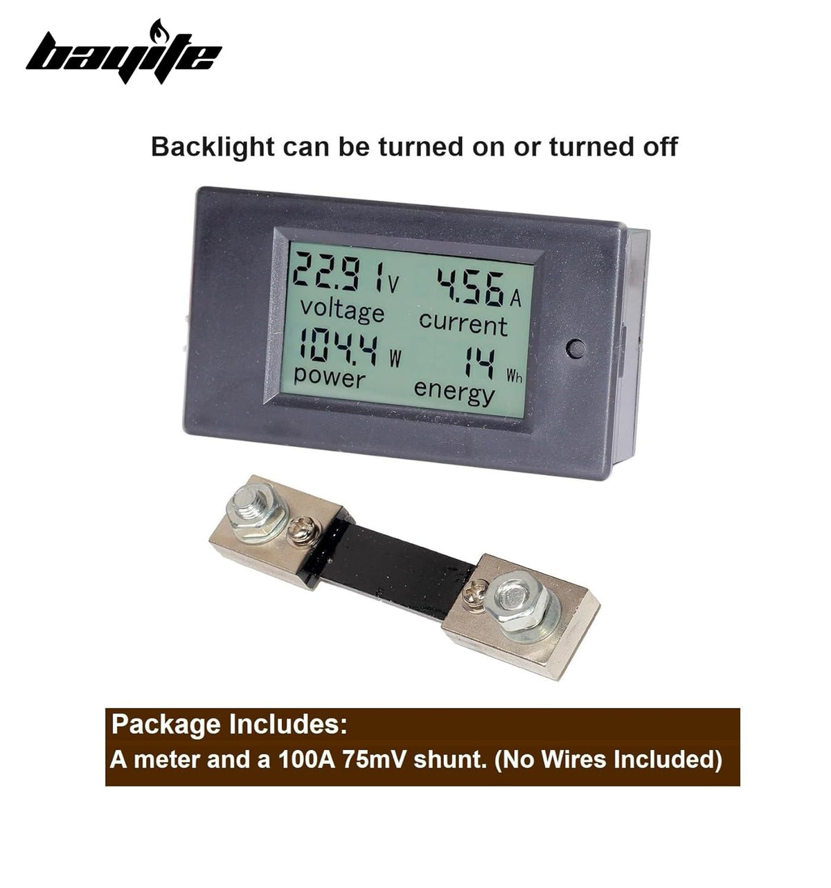 bayite DC meter back view highlighting compact panel-ready design.