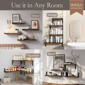 Bayka floating shelves in rustic brown ideal for kitchen organization and decor display.