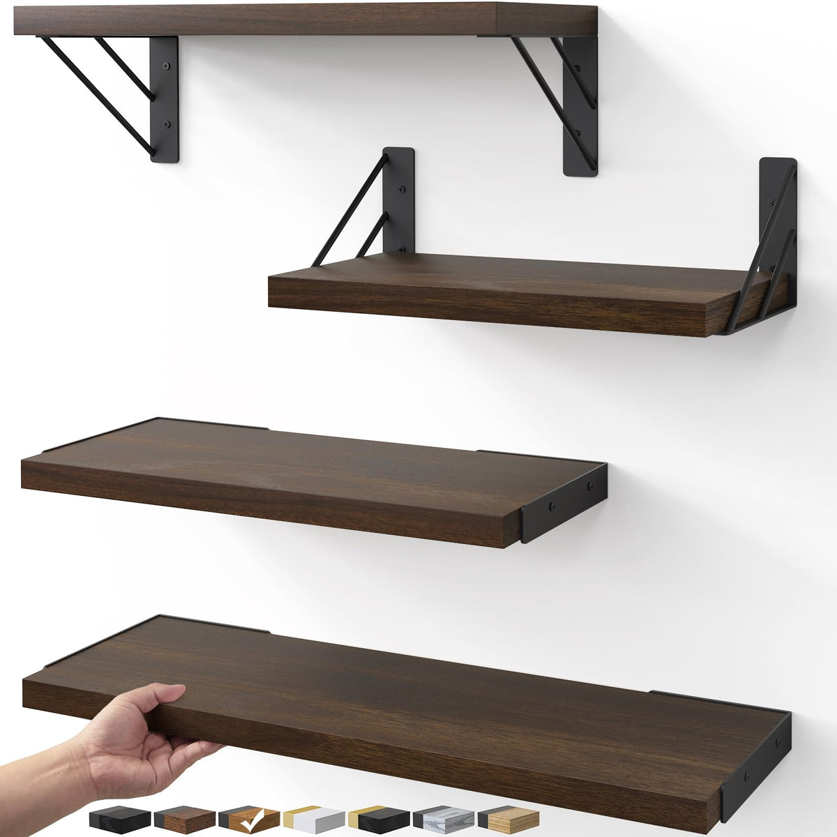 BAYKA floating shelf in dark brown, front view for wall display