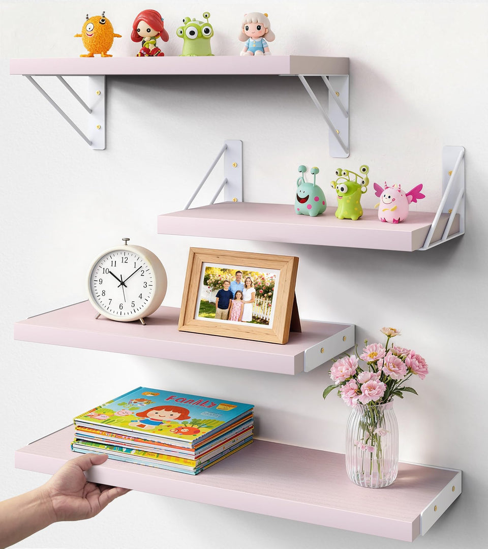 BAYKA pink floating wall shelf for the bedroom adds gentle color and tidy display.