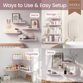 BAYKA pink floating wall shelf for kitchen storage keeps essentials within reach.