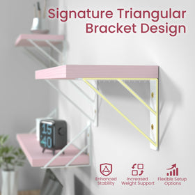 BAYKA hardware included for quick, secure mounting of the pink shelves.